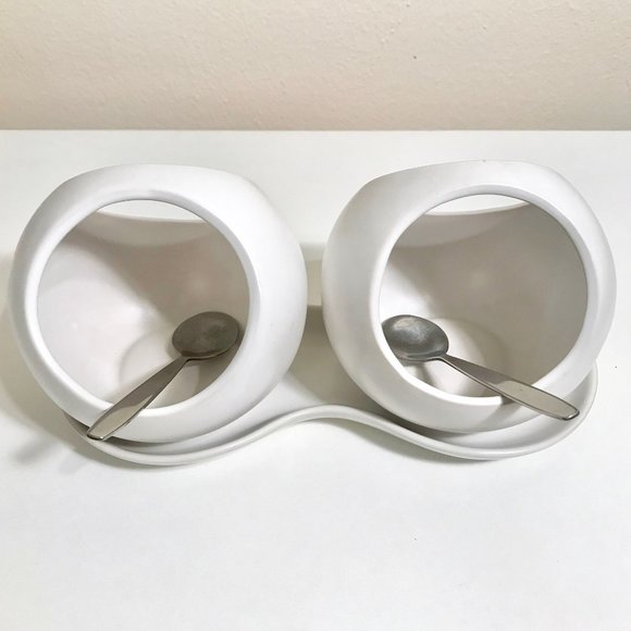 Other - White Ceramic Sepherical Salt Pig Set